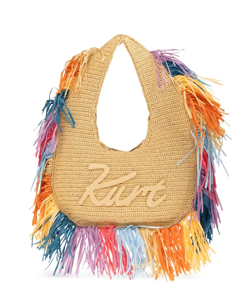 Kurt Geiger large Kurt Hobo fringe-details logo-embroidered tote bag - Nude Nude