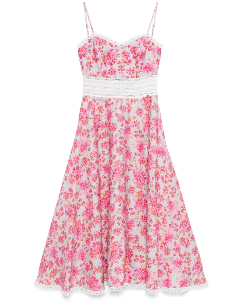 NISSA Leinenkleid mit Blumen-Print - Rosa Rosa