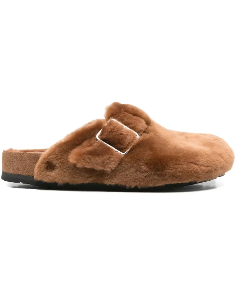 Birkenstock buckle-detail shearling slippers - Braun Braun