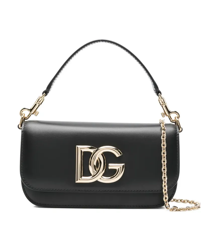 Dolce & Gabbana Mini Umhängetasche mit Logo-Schild - Schwarz Schwarz