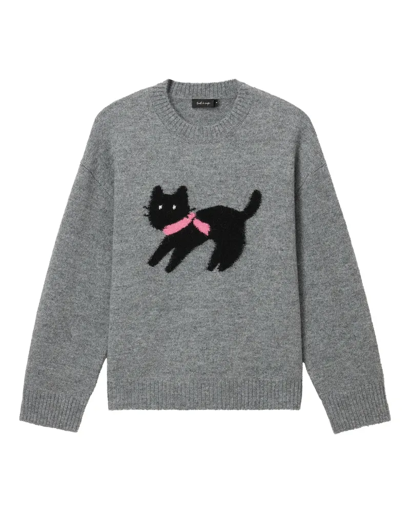 Tout a Coup Rundhals-Pullover mit Katzendetail - Grau Grau