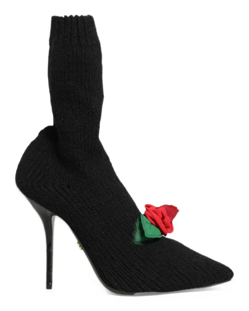 Dolce & Gabbana rose-appliqué ribbed-knit ankle boots - Schwarz Schwarz