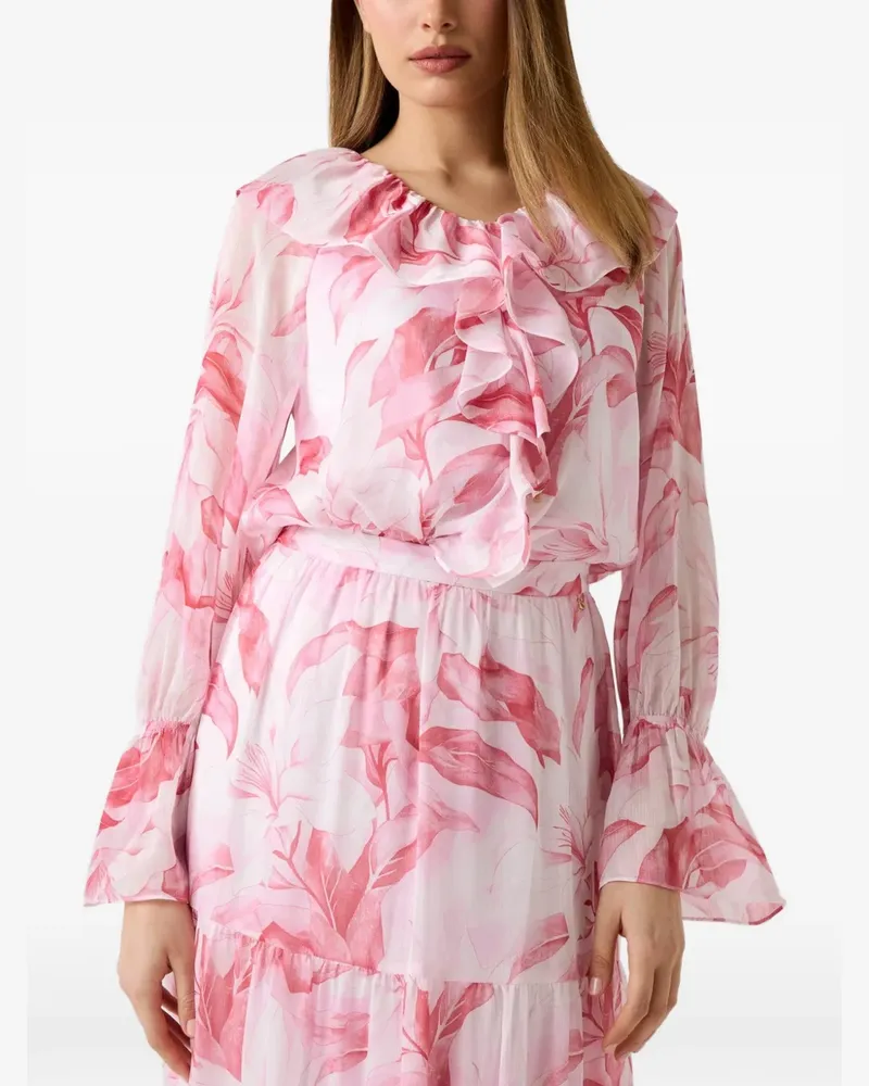 Guess Ruffles Bluse mit Print - Weiß Weiß