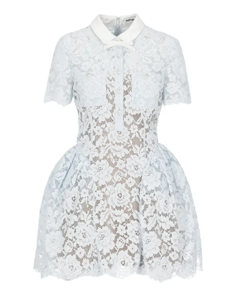 Self-Portrait lace flared mini dress - Blau Blau