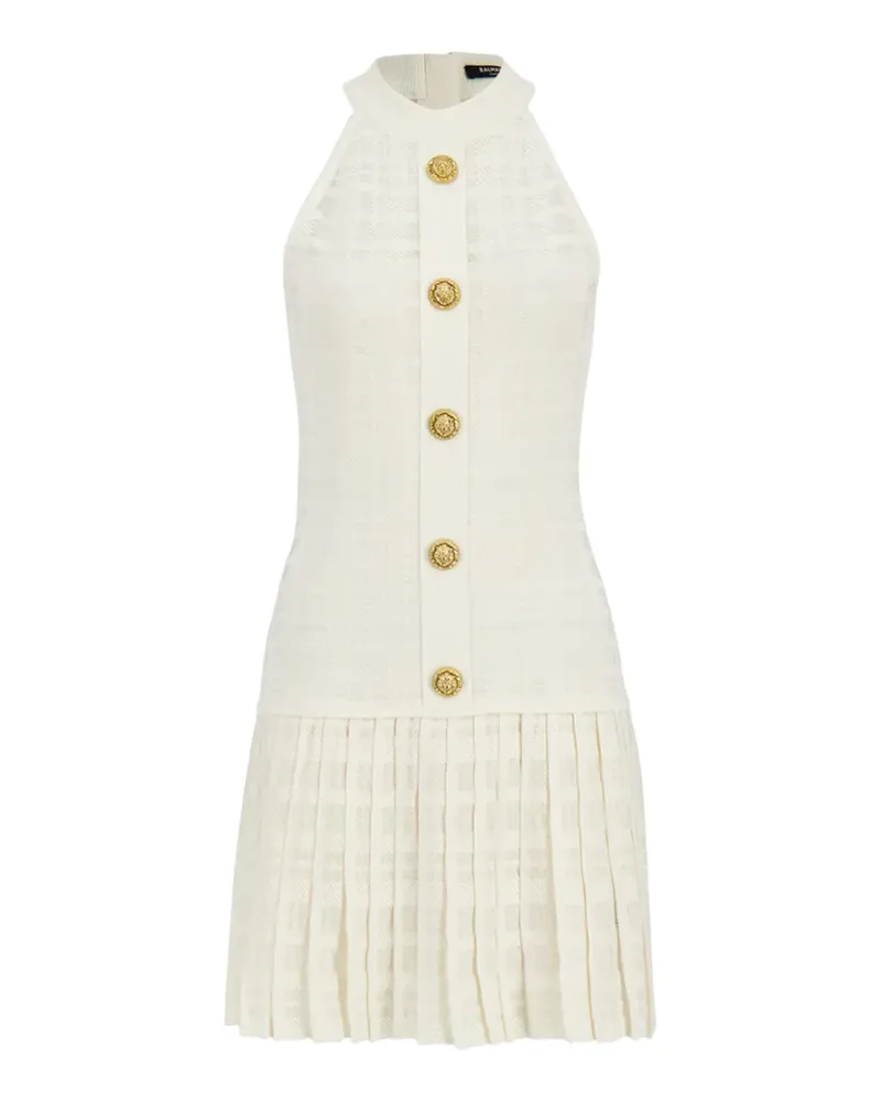 Balmain Plissiertes Kleid mit Deko-Knöpfen - Weiß Weiß
