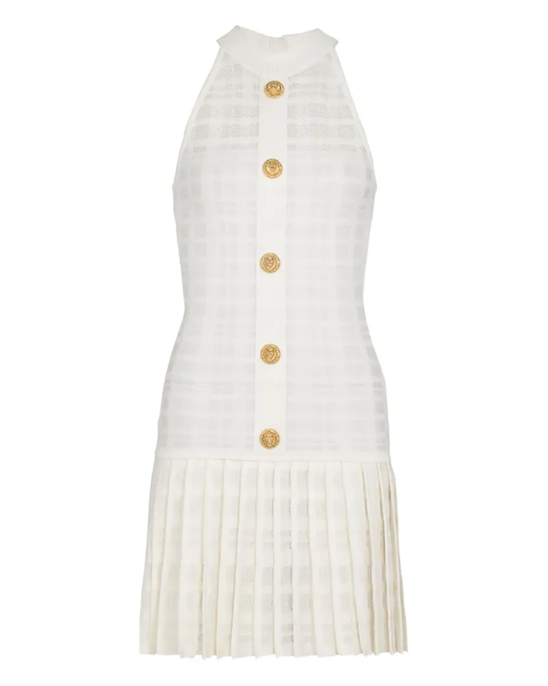 Balmain Plissiertes Kleid mit Deko-Knöpfen - Weiß Weiß