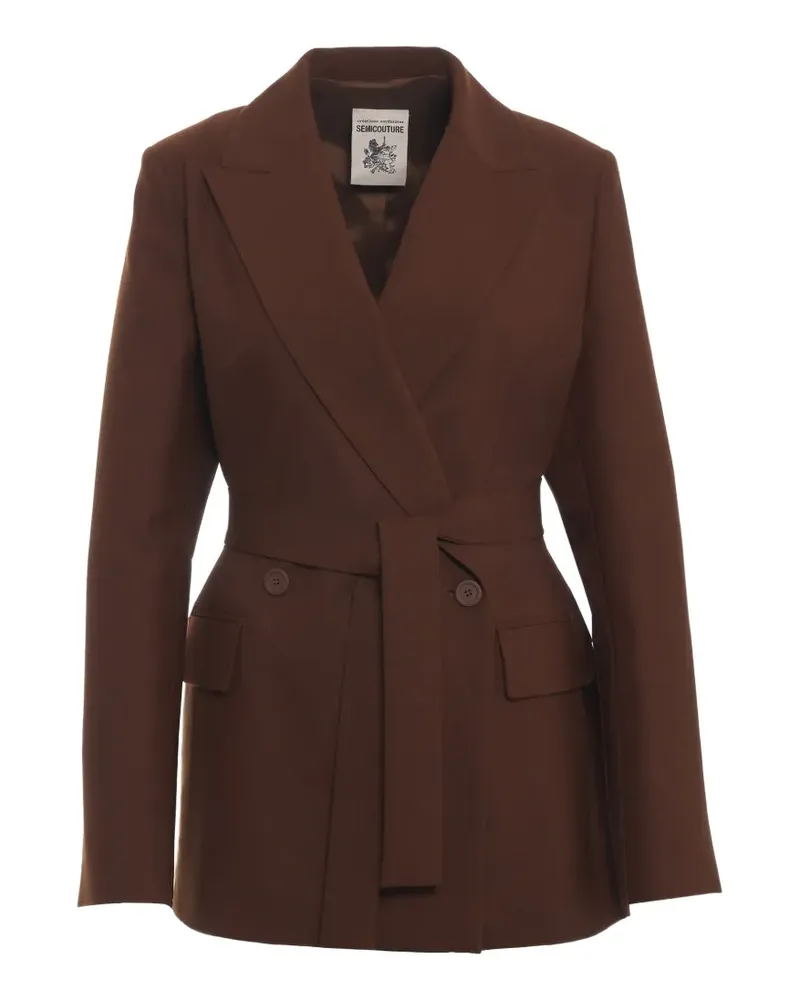 Semicouture Doppelreihiges Blazer mit Gürtel - Braun Braun