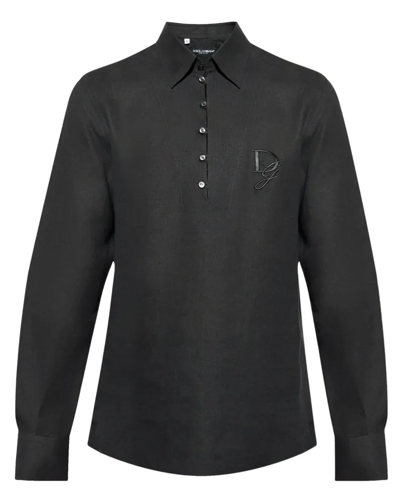 Dolce & Gabbana Leinenhemd mit Logo-Stickerei - Schwarz Schwarz