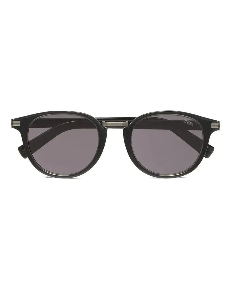 Ermenegildo Zegna Sonnenbrille mit rundem Gestell - Schwarz Schwarz
