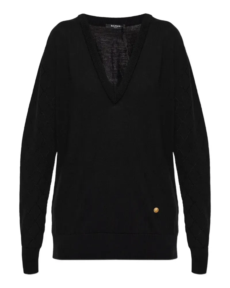 Balmain diamond-knit V-neck sweater - Schwarz Schwarz