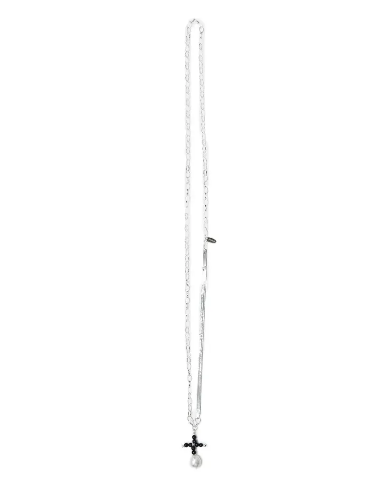 Santangelo Halskette mit perlenverziertem Kreuzanhänger - Silber Silber
