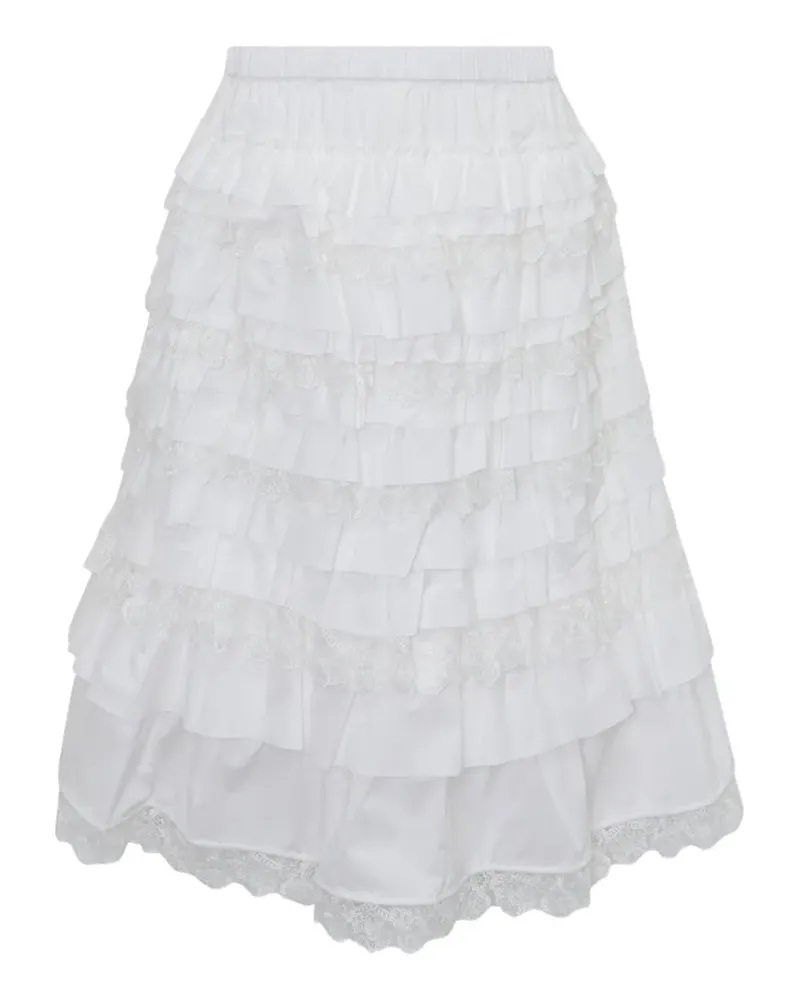 Renli Su ruffled lace-trim midi skirt - Weiß Weiß