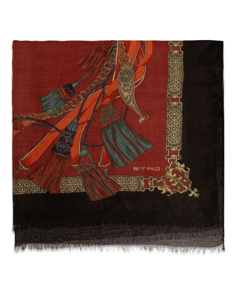 Etro Ausgefranster Schal mit Print - Braun Braun