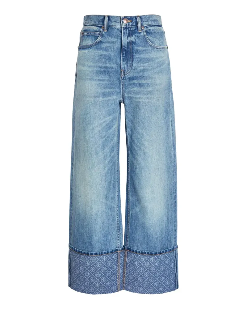 Tory Burch monogram-print turned-up jeans - Blau Blau