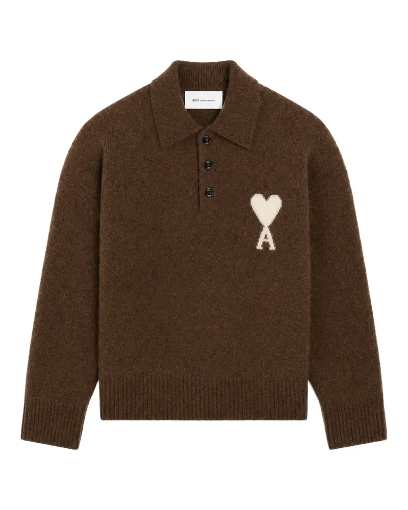 AMI Paris Poloshirt aus braunem Alpaka Braun