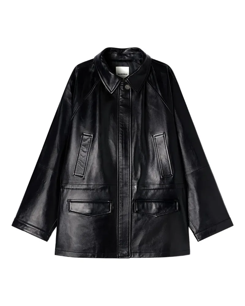 Sandro shirt collar leather jacket - Schwarz Schwarz