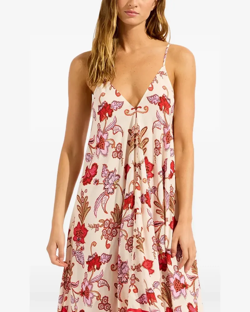 Seafolly Australia floral-print handkerchief-hem maxi dress - Nude Nude