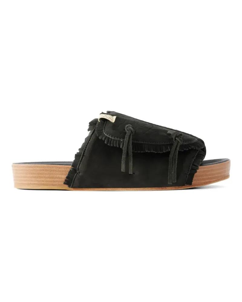 Visvim fringed leather slides - Schwarz Schwarz