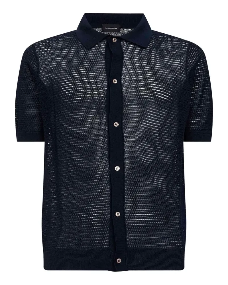 Tagliatore Poloshirt in Pointelle-Strick - Blau Blau
