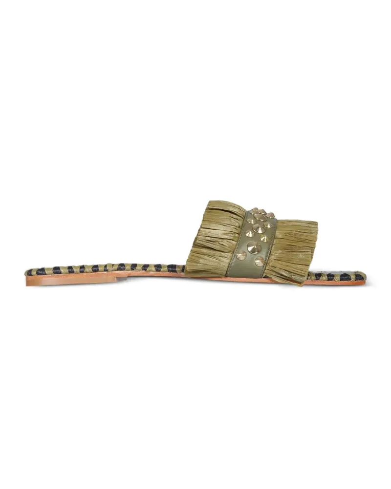 DE SIENA Patrician stud-embellished fringed sandals - Grün Grün