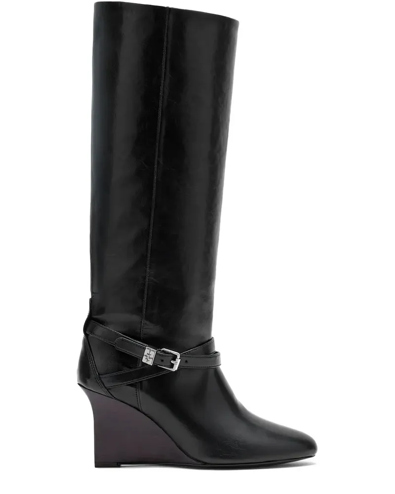 Ganni Kniehohe Stiefel mit Schnallenriemen - Schwarz Schwarz