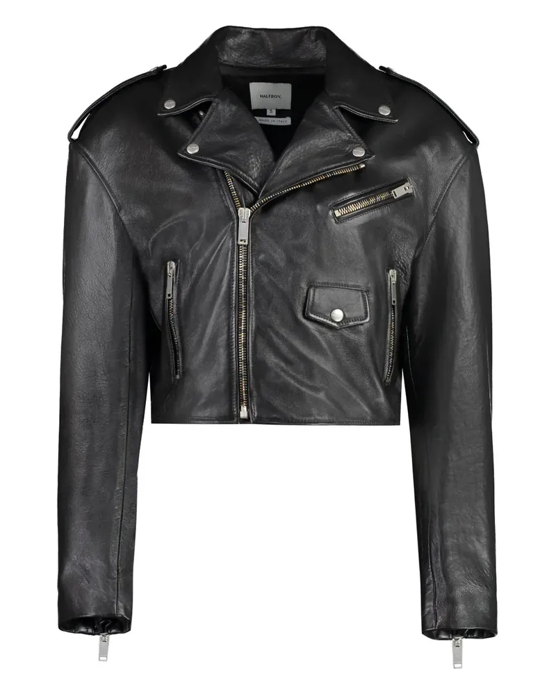 HALFBOY Cropped-Bikerjacke - Schwarz Schwarz