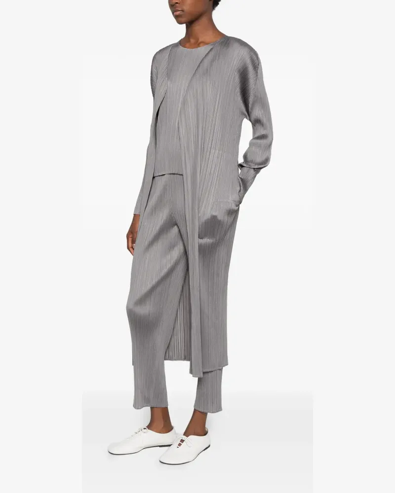Issey Miyake pleated long-line cardigan - Grau Grau
