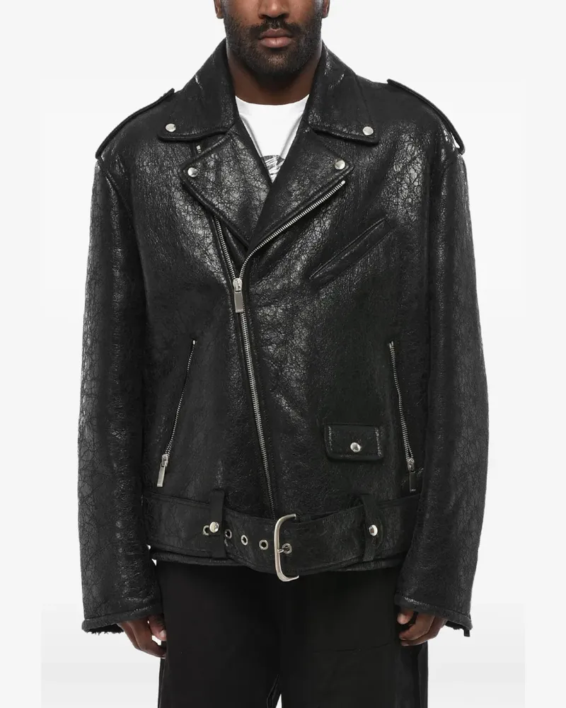 OFF-WHITE shearling biker jacket CRAQ with vintage effect - Schwarz Schwarz