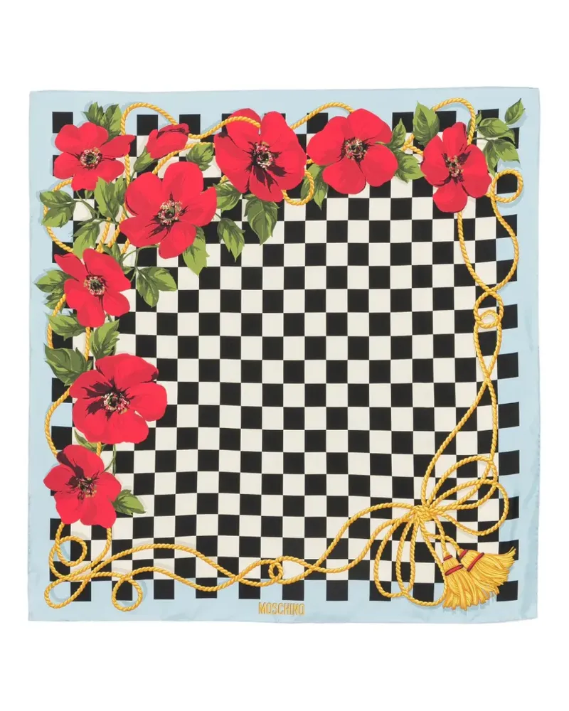 Moschino Karierter Schal mit Blumenprint - Weiß Weiß