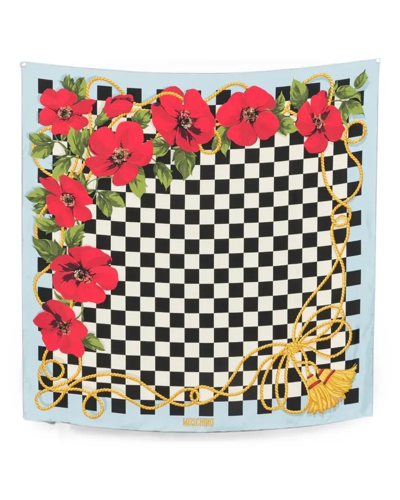Moschino Karierter Schal mit Blumenprint - Weiß Weiß