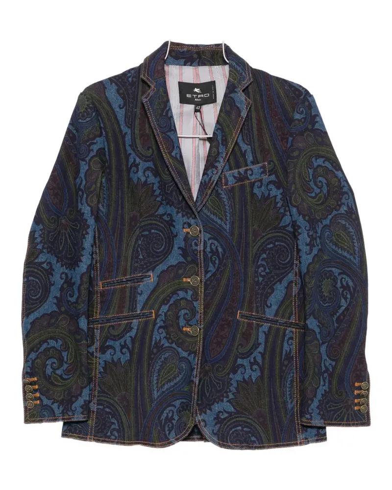 Etro paisley-print denim jacket - Blau Blau