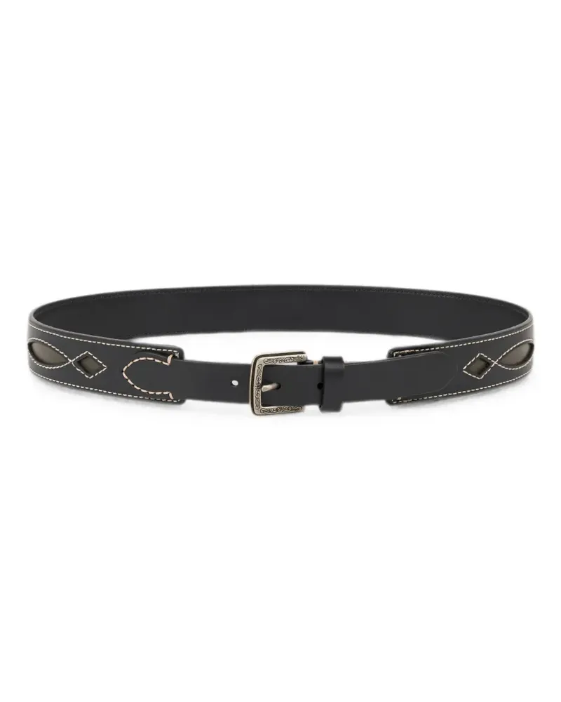 Etro leather belt with cut-outs and topstitching - Schwarz Schwarz