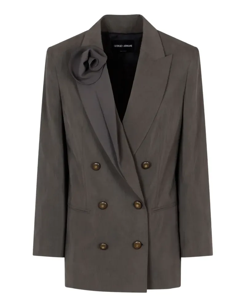 Giorgio Armani floral-applique double-breasted silk blazer - Grau Grau