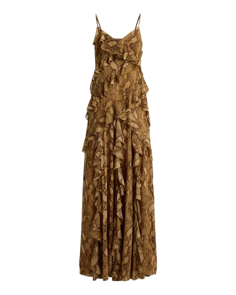 Ralph Lauren Gerüschtes Maxikleid mit Python-Print - Braun Braun