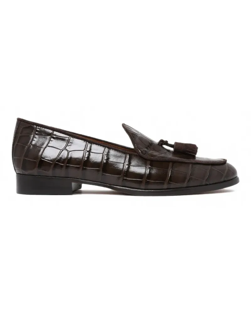 Pollini Outline Belgian crocodile-effect tassel loafers - Braun Braun