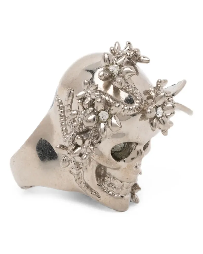 Alexander McQueen floral-embellished Skull ring - Silber Silber