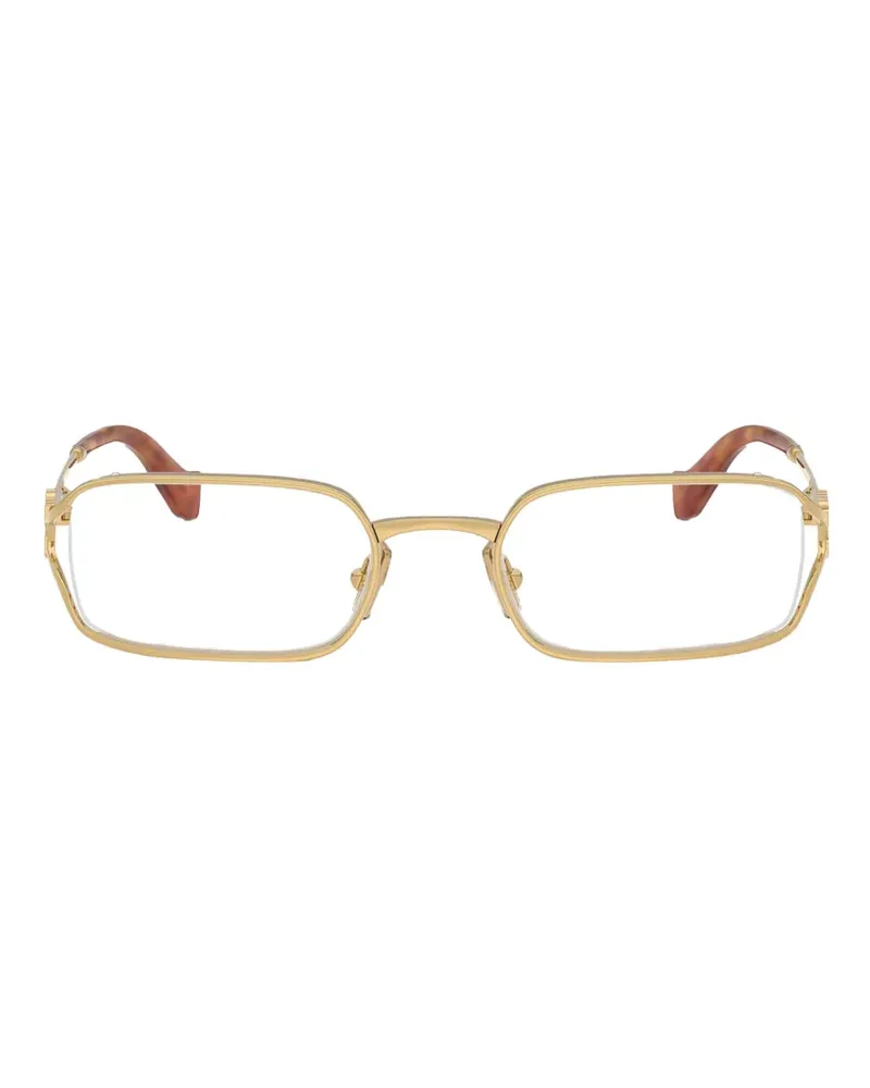 Miu Miu Eckige Brille mit Logo-Schild - Gold Gold