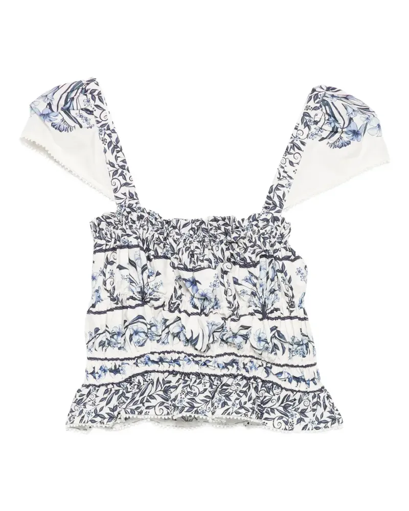 FARM Rio floral-print gathered blouse - Weiß Weiß