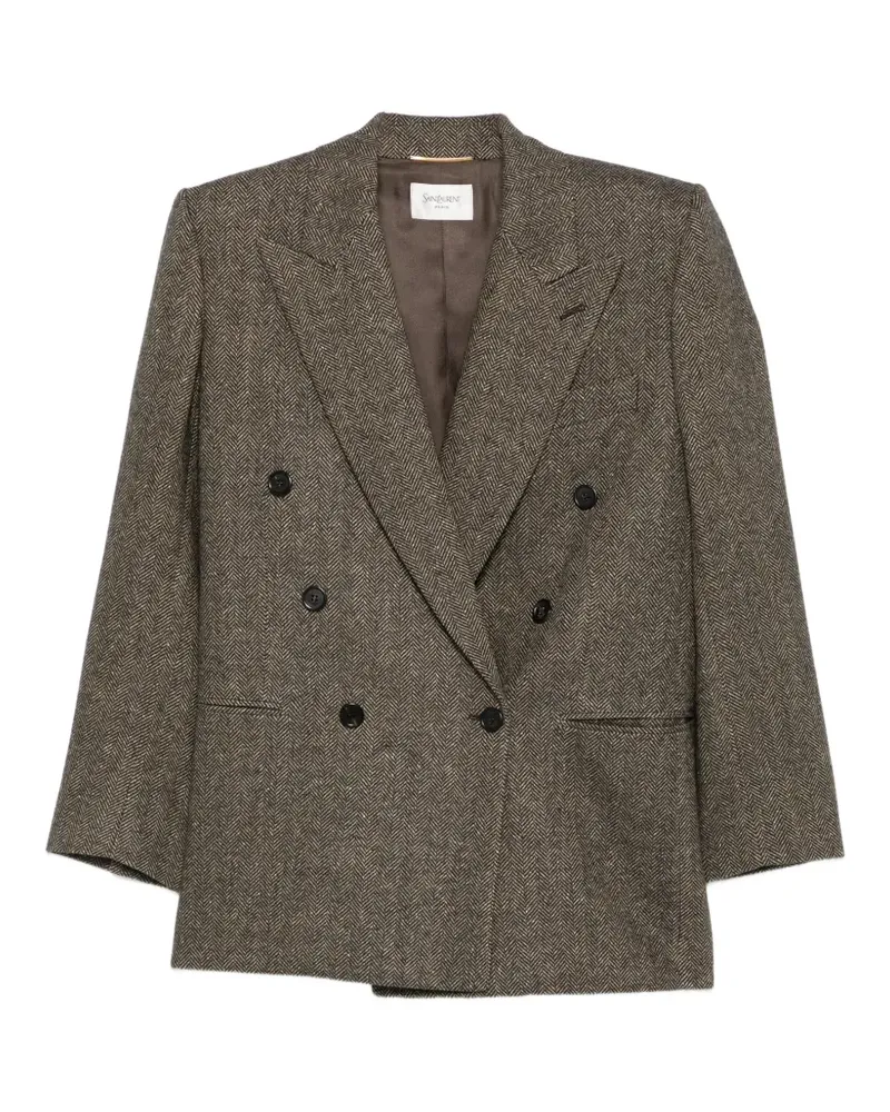 Saint Laurent Doppelreihiges Sakko mit Fischgrätenmuster - Braun Braun