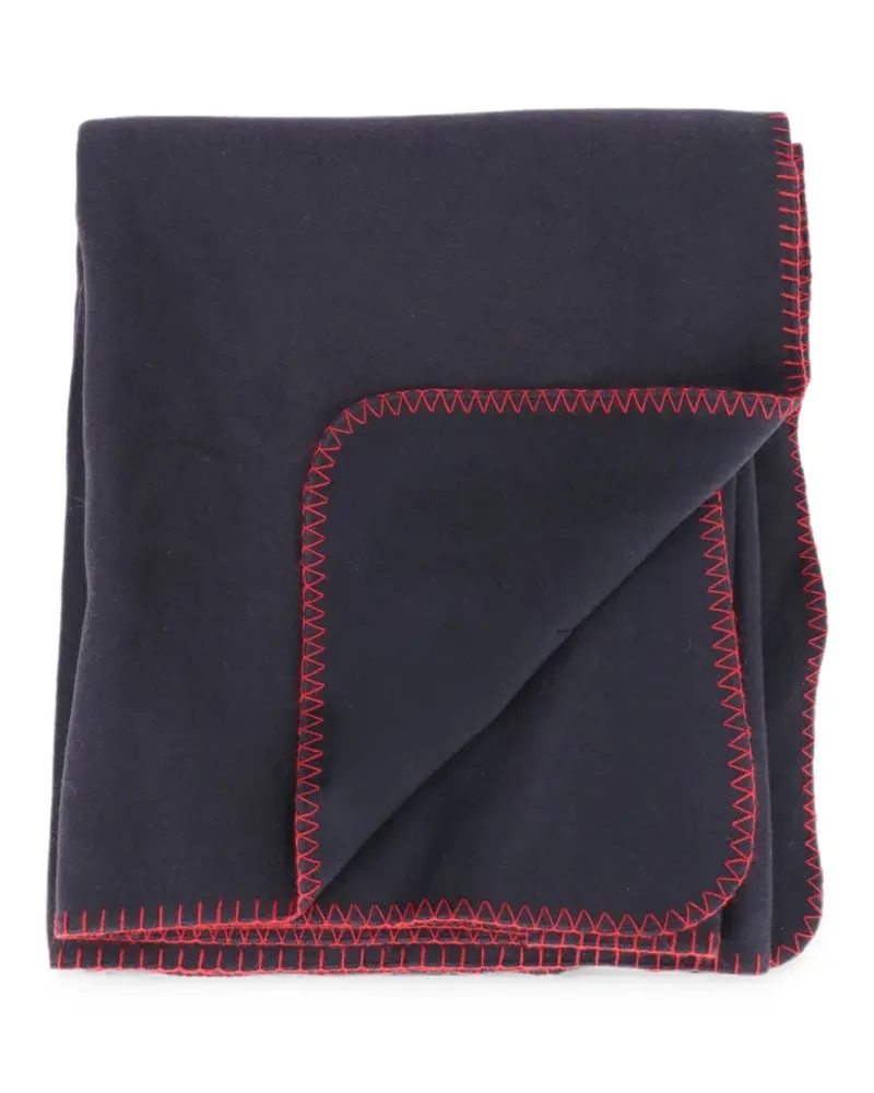 Isaia blanket-stitch logo-patch blanket - Blau Blau