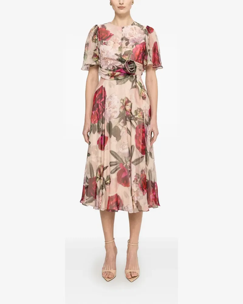 NISSA floral detail midi dress - Nude Nude
