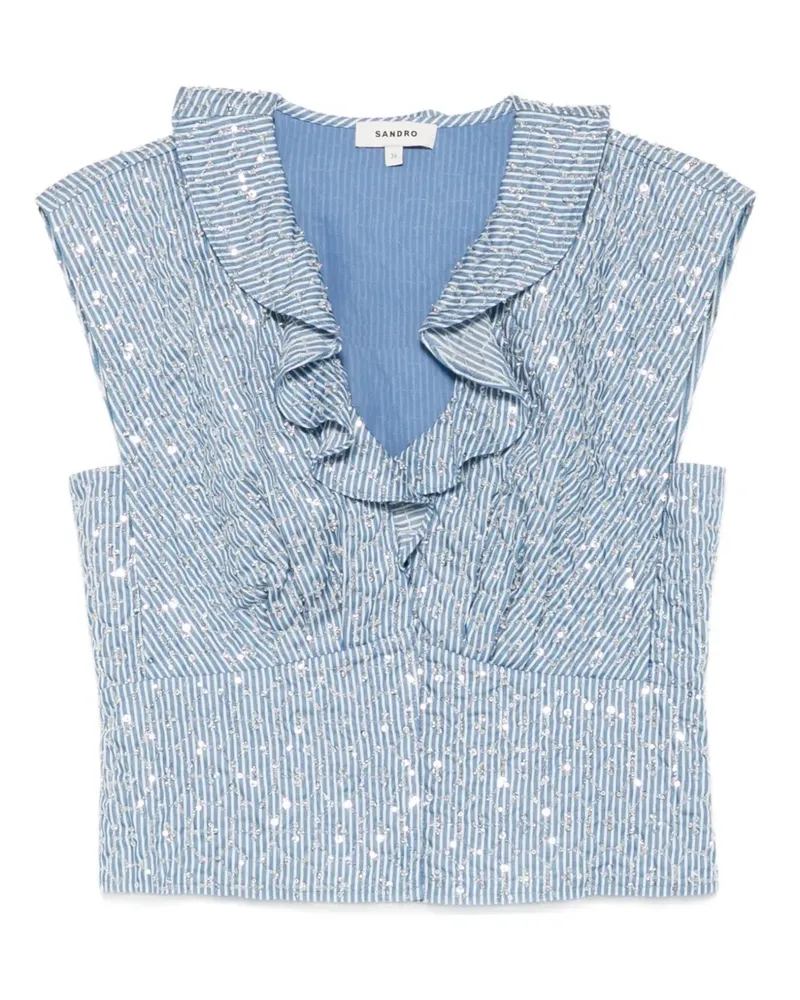 Sandro Gestreiftes Oberteil mit Rüschen - Blau Blau