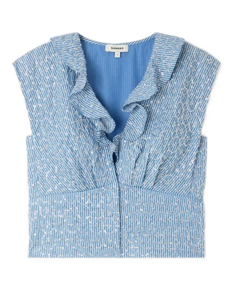Sandro Gestreiftes Oberteil mit Rüschen - Blau Blau