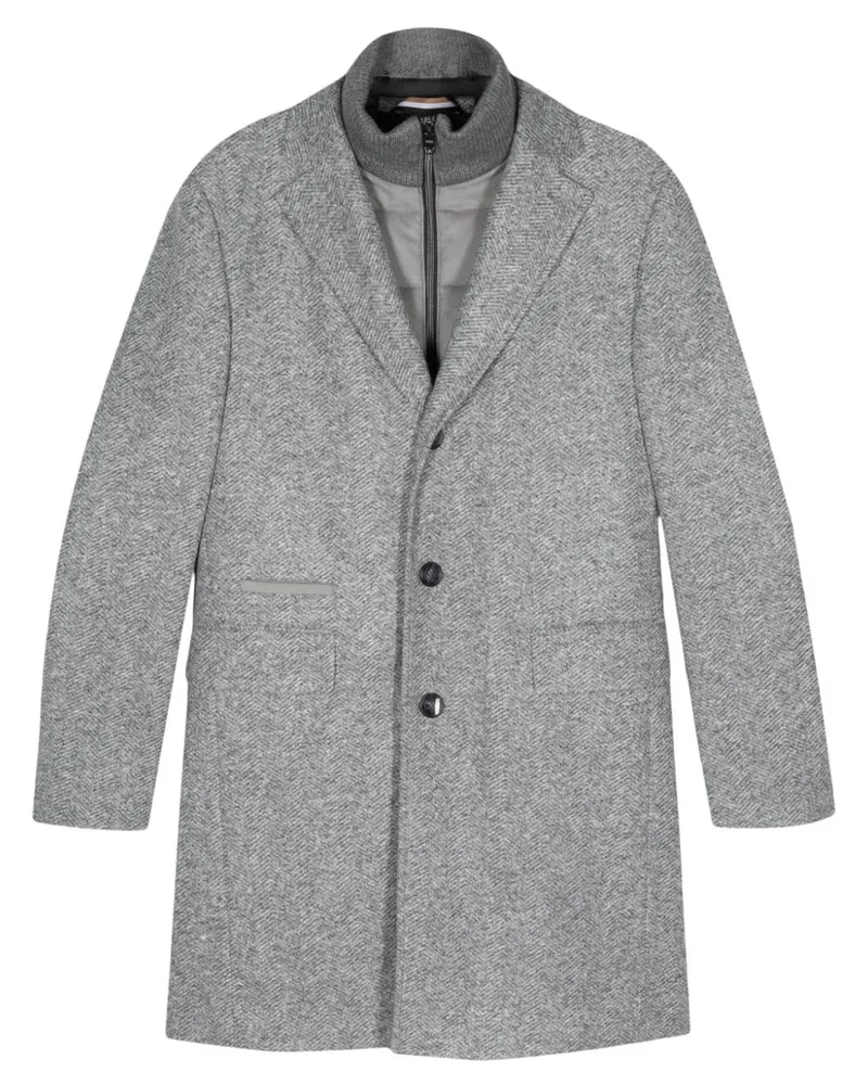 HUGO BOSS Mantel mit Fischgrätenmuster - Grau Grau