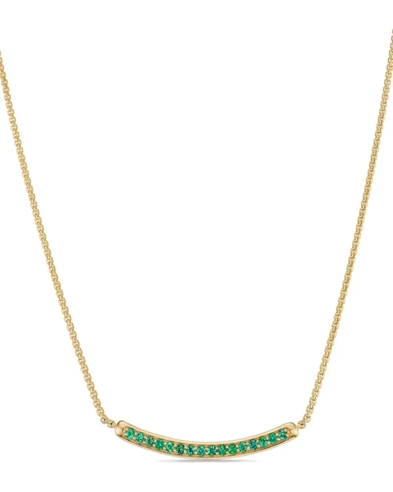 David Yurman 18kt Petit Pavé Bar Gelbgoldhalskette mit Smaragd 1,25mm Gold