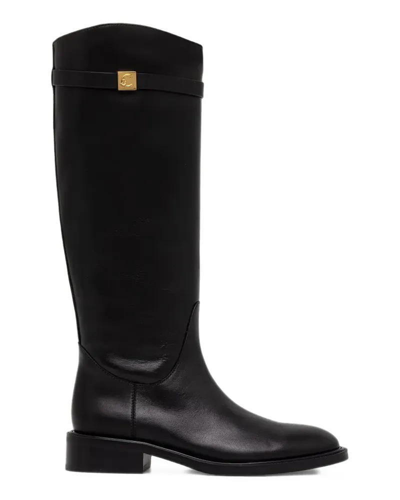 Coccinelle Kniehohe Pansy Stiefel mit Logo-Schild - Schwarz Schwarz