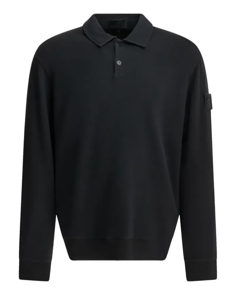 Stone Island logo-patch button-up polo shirt - Schwarz Schwarz