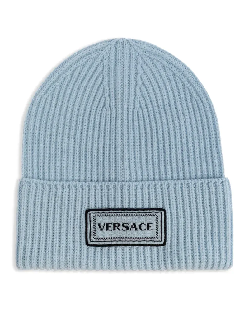 Versace Beanie mit Logo-Patch - Blau Blau