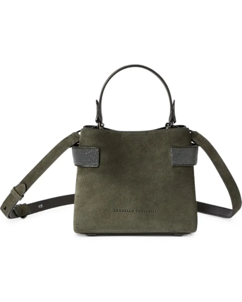 Brunello Cucinelli Kleine Essence Tasche aus Wildleder mit edlen Bändern - Grün Grün