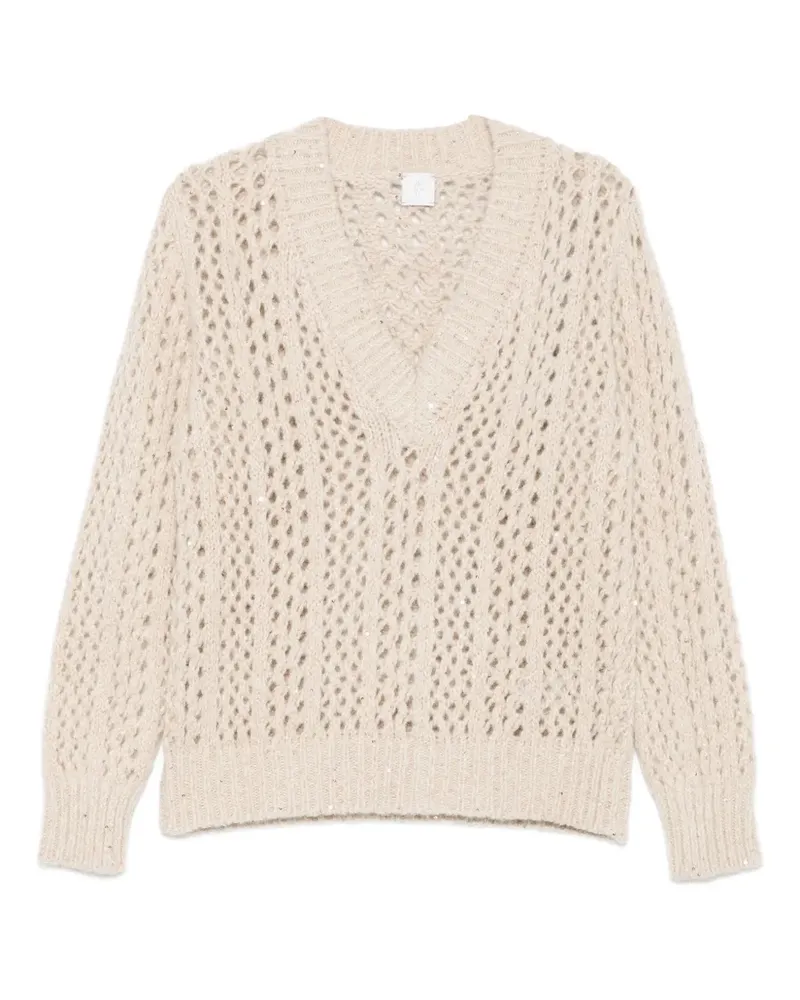 Eleventy sequin-embellished open-knit sweater - Nude Nude